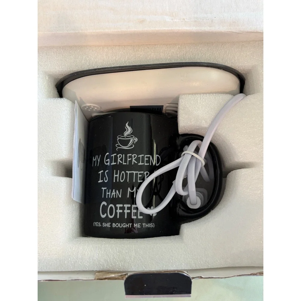 Funny Mug Warmer Set My Girlfriend Is Hotter Than My‎ Coffee Black Ceramic Gift